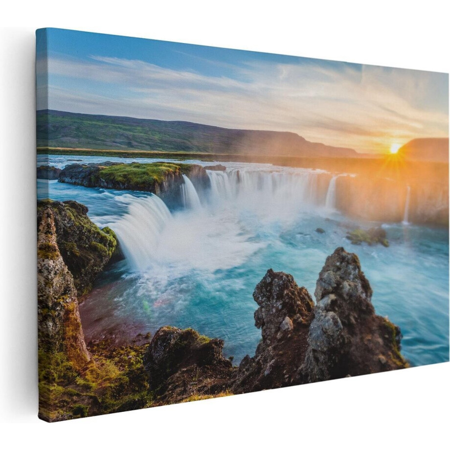 Artaza Canvas Schilderij Watervallen Bij Zonsondergang - 90x60 - Foto Op Canvas - Canvas Print afbeelding 1