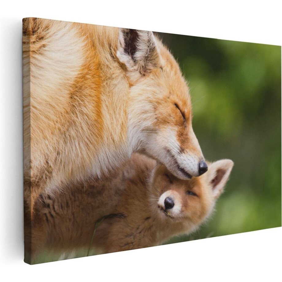 Artaza Canvas Schilderij Vos - 60x40 cm - Wanddecoratie Dieren - Muurdecoratie Vossenfamilie - Schilderijen Op Canvas afbeelding 1