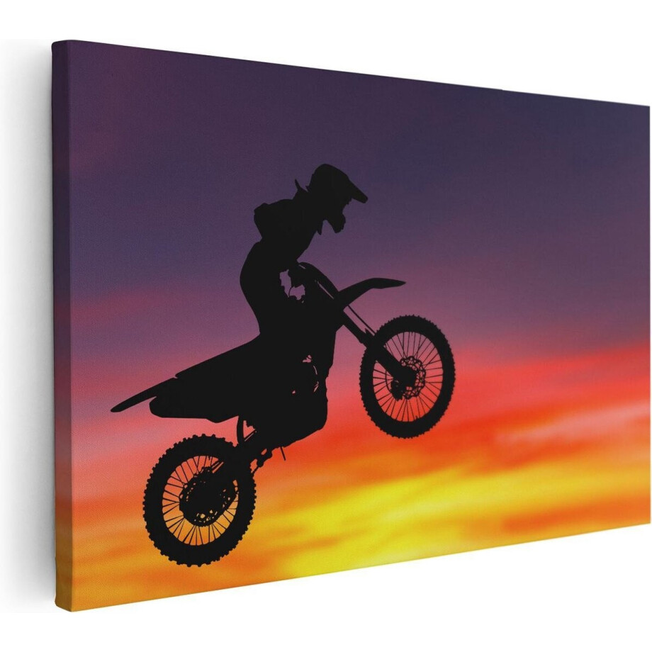 Artaza Canvas Schilderij Silhouet Van Een Motorcross In De Lucht - 90x60 - Foto Op Canvas - Canvas Print - Muurdecoratie Artaza Canvas Schilderij Silhouet Van Een Motorcross In De Lucht - 90x60 - Foto Op Canvas - Canvas Print - Muurdecoratie afbeelding 1
