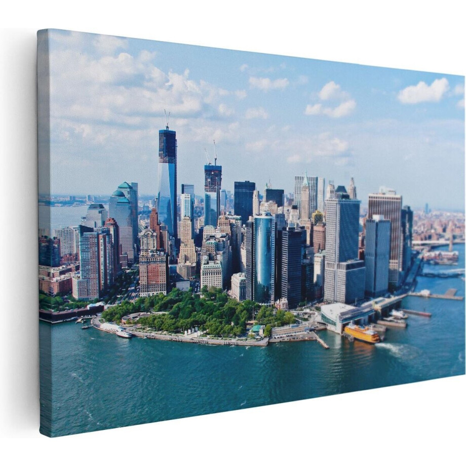 Artaza Canvas Schilderij New York Als Een Eiland Vanuit De Lucht - 90x60 - Foto Op Canvas - Canvas Print afbeelding 1