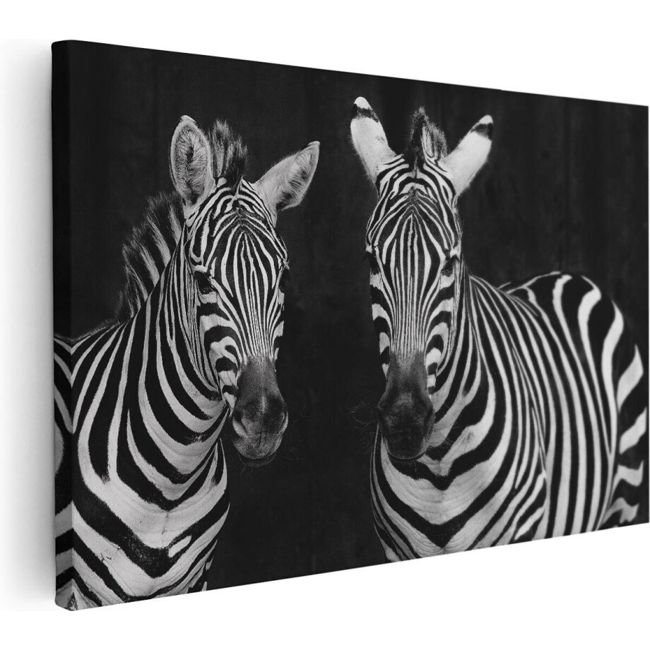 Artaza Canvas Schilderij Twee Zebra's - Zwart Wit - 90x60 - Foto Op Canvas - Canvas Print - Muurdecoratie afbeelding 1