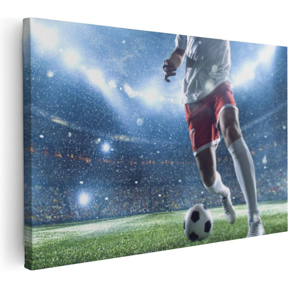 Artaza Canvas Schilderij Voetbal Speler Met De Bal In Een Druk Stadion  - 60x40 - Foto Op Canvas - Canvas Print afbeelding 1