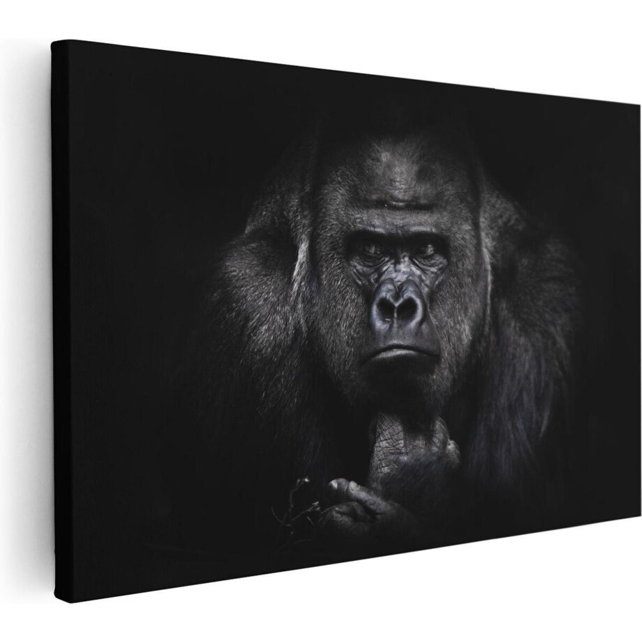 Artaza Canvas Schilderij Gorilla - Zwart Wit - 90x60 - Foto Op Canvas - Canvas Print - Muurdecoratie afbeelding 1