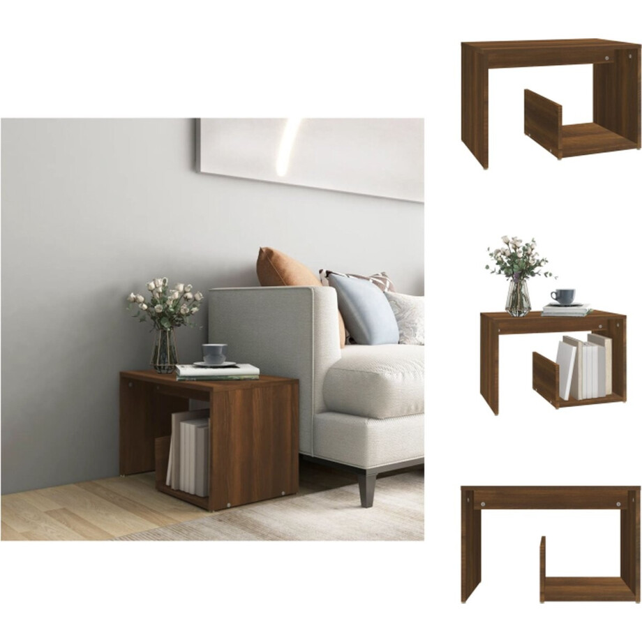 vidaXL - Bijzettafel - 59x36x38 - cm - bewerkt - hout - bruin - eikenkleur vidaXL - Bijzettafel - 59x36x38 - cm - bewerkt - hout - bruin - eikenkleur afbeelding 1