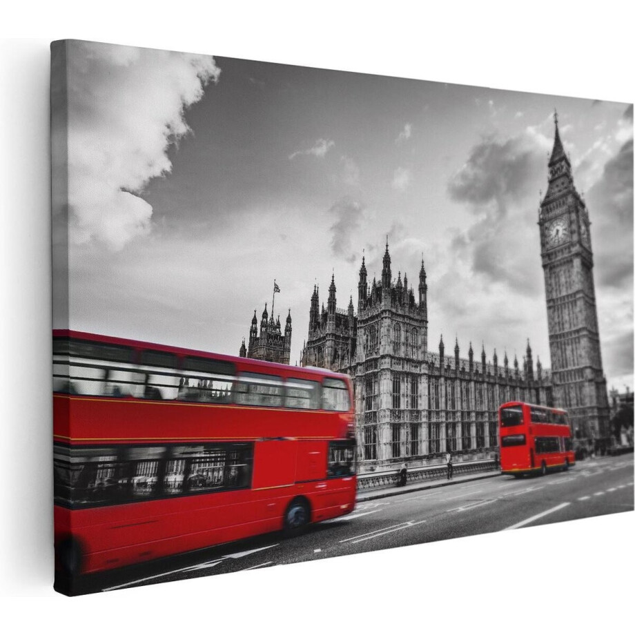 Artaza Canvas Schilderij Rode Bussen in Londen - Retro - 120x80 - Groot - Foto Op Canvas - Wanddecoratie Woonkamer Artaza Canvas Schilderij Rode Bussen in Londen - Retro - 120x80 - Groot - Foto Op Canvas - Wanddecoratie Woonkamer afbeelding 1