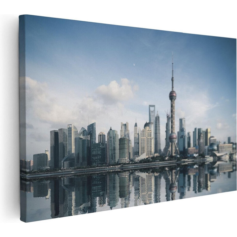 Artaza Canvas Schilderij Skyline Shanghai - 60x40 cm - Wanddecoratie Stad - Muurdecoratie Wolkenkrabbers - Schilderijen Op Canvas afbeelding 1