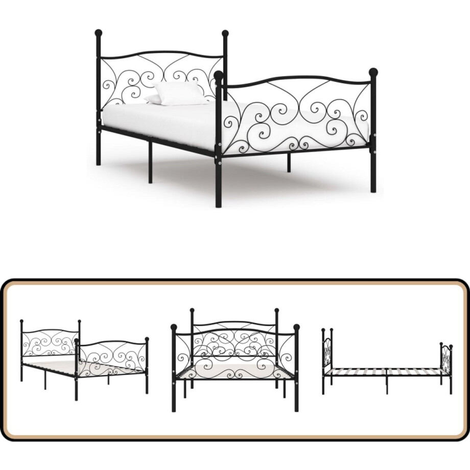 vidaXL Bedframe - Zwart - 100x200 cm - Met Lattenbodem Metalen Bed Frame - Tweepersoons Bed - Zwarte Bed - Slaapkamer Meubels - Boxspring Bed afbeelding 1