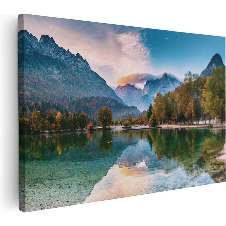 Artaza Canvas Schilderij Meer In De Bergen Met Een Geit Standbeeld - 90x60 - Foto Op Canvas - Canvas Print - Muurdecoratie Artaza Canvas Schilderij Meer In De Bergen Met Een Geit Standbeeld - 90x60 - Foto Op Canvas - Canvas Print - Muurdecoratie afbeelding 1