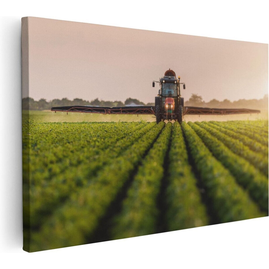 Artaza Canvas Schilderij Tractor - 120x80 cm - Groot - Wanddecoratie Landbouw - Muurdecoratie Boerenland - Schilderijen Op Canvas Zonsondergang afbeelding 1