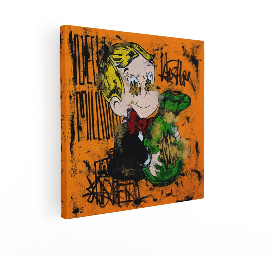 Artaza Canvas Schilderij Richie Rich - 90x90 cm - Pop Art Wanddecoratie - Muurdecoratie Geldzak Dollar - Graffiti Street Art Decoratie afbeelding 1