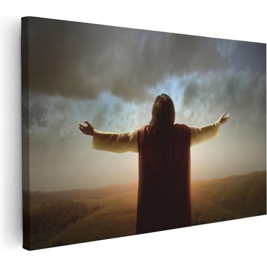 Artaza Canvas Schilderij Jezus - 60x40 cm - Wanddecoratie Christelijk - Muurdecoratie Zonsondergang - Schilderijen Op Canvas Spiritueel Artaza Canvas Schilderij Jezus - 60x40 cm - Wanddecoratie Christelijk - Muurdecoratie Zonsondergang - Schilderijen Op Canvas Spiritueel afbeelding 1