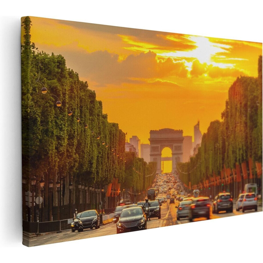 Artaza Canvas Schilderij Arc De Triomphe Bij De Autoweg - 90x60 - Foto Op Canvas - Canvas Print - Muurdecoratie afbeelding 1