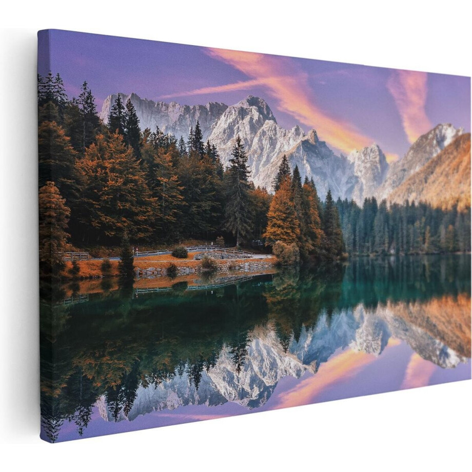 Artaza Canvas Schilderij Meer Met Weerspiegeling Van De Bergen - 120x80 cm - Groot - Wanddecoratie Woonkamer - Schilderijen - Muurdecoratie afbeelding 1