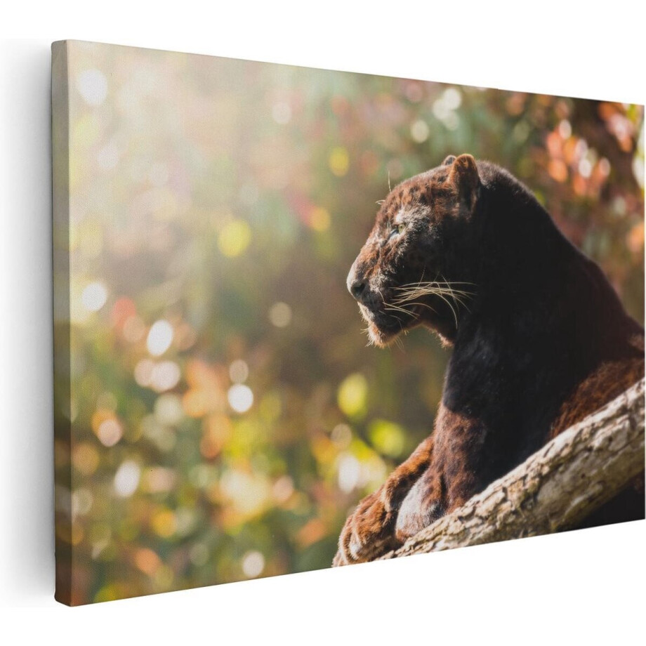 Artaza Canvas Schilderij Zwarte Panter - 60x40 cm - Wanddecoratie Dieren - Muurdecoratie Jungle - Schilderijen Op Canvas afbeelding 1