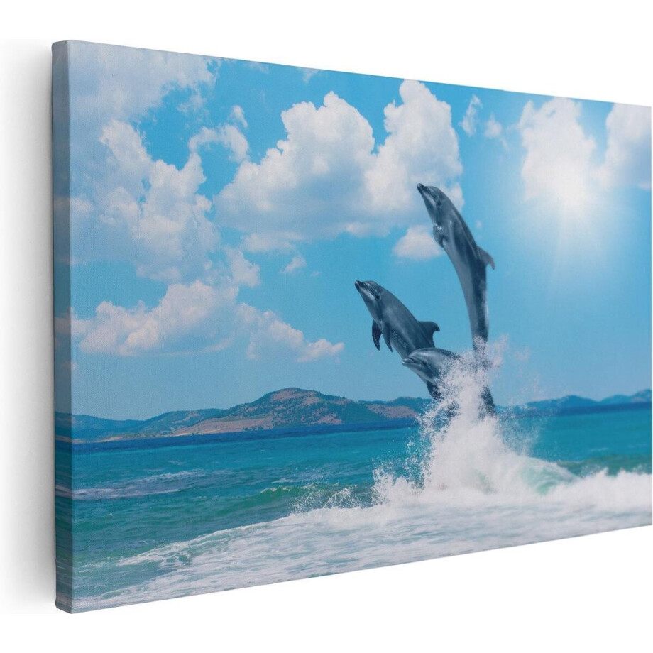 Artaza Canvas Schilderij Dolfijnen Springen uit het Water - 60x40 - Foto Op Canvas - Canvas Print afbeelding 1
