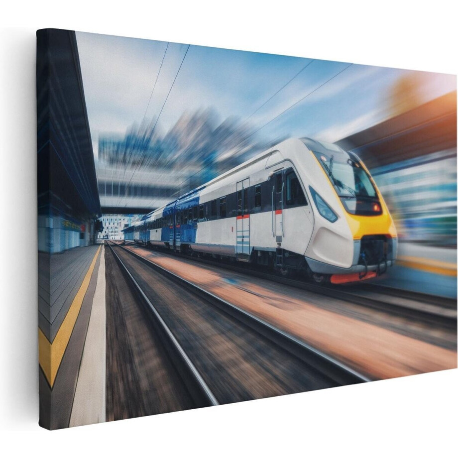 Artaza Canvas Schilderij Trein bij het Station - 90x60 - Foto Op Canvas - Canvas Print - Muurdecoratie afbeelding 1