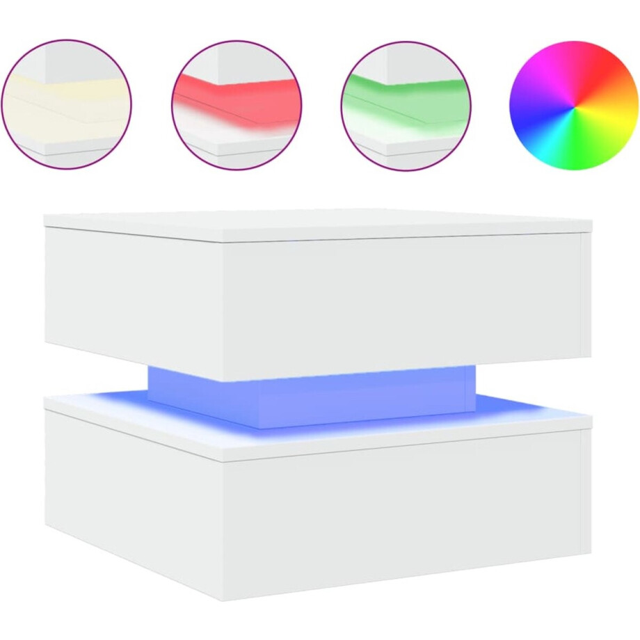 vidaXL Salontafel met LED - 50x50x40 cm - Wit Moderne Salontafel - Led Lampen - Salontafel - Tv Tafellamp - Lichtgevende Tafel afbeelding 1