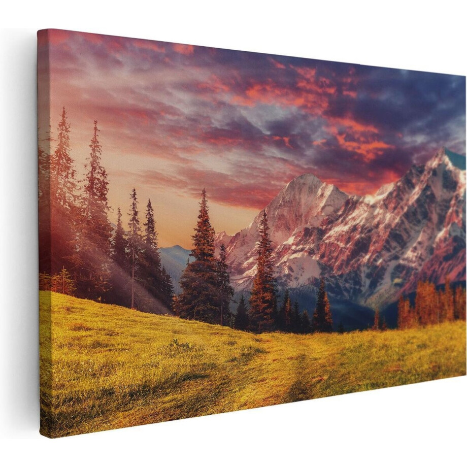 Artaza Canvas Schilderij Alpen Landschap Met Een Kleurrijke Hemel - 120x80 - Groot - Foto Op Canvas - Wanddecoratie Woonkamer Artaza Canvas Schilderij Alpen Landschap Met Een Kleurrijke Hemel - 120x80 - Groot - Foto Op Canvas - Wanddecoratie Woonkamer afbeelding 1