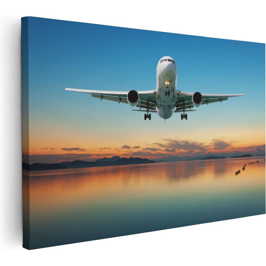 Artaza Canvas Schilderij Vliegtuig Vliegt Boven Een Kleurrijke Zee - 30x20 - Klein - Foto Op Canvas - Canvas Print afbeelding 1