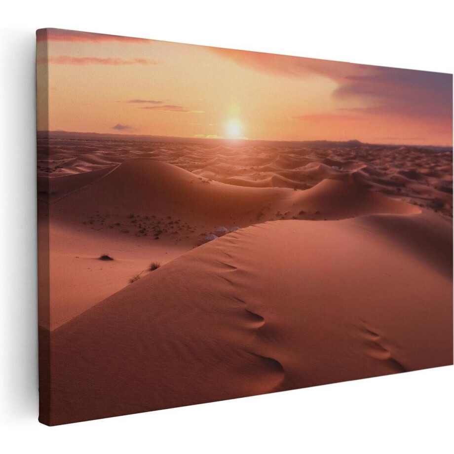 Artaza Canvas Schilderij Woestijn in de Sahara bij Zonsondergang - 120x80 cm - Groot - Wanddecoratie Woonkamer - Schilderijen - Muurdecoratie afbeelding 1