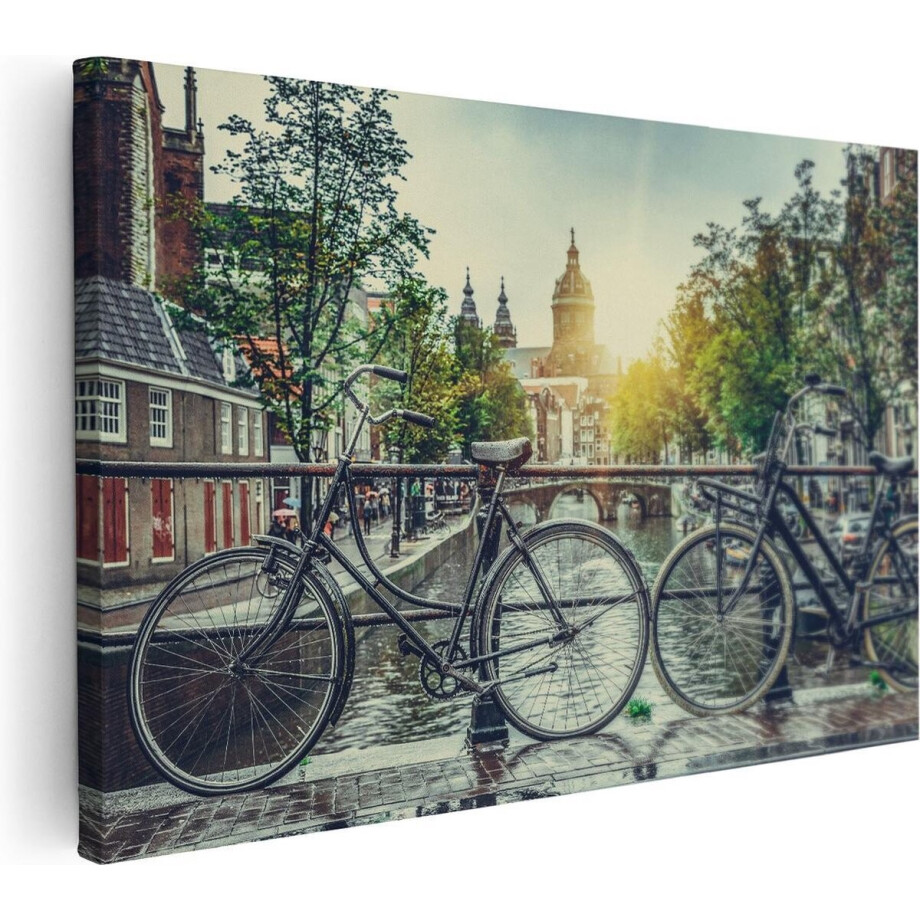 Artaza Canvas Schilderij Amsterdamse Brug Bij Een Gracht Met Zonsondergang - 30x20 - Klein - Foto Op Canvas - Canvas Print afbeelding 1