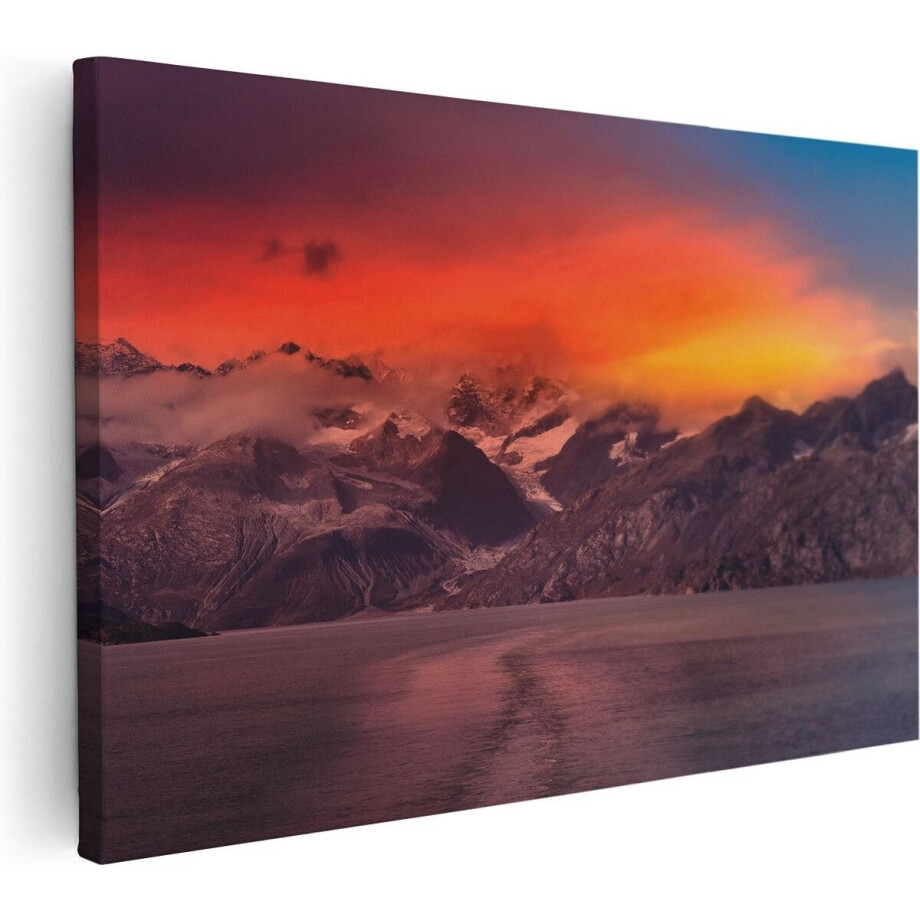 Artaza Canvas Schilderij Zonsondergang Bergen - 90x60 cm - Wanddecoratie Natuur - Muurdecoratie Landschap - Schilderijen Op Canvas afbeelding 1