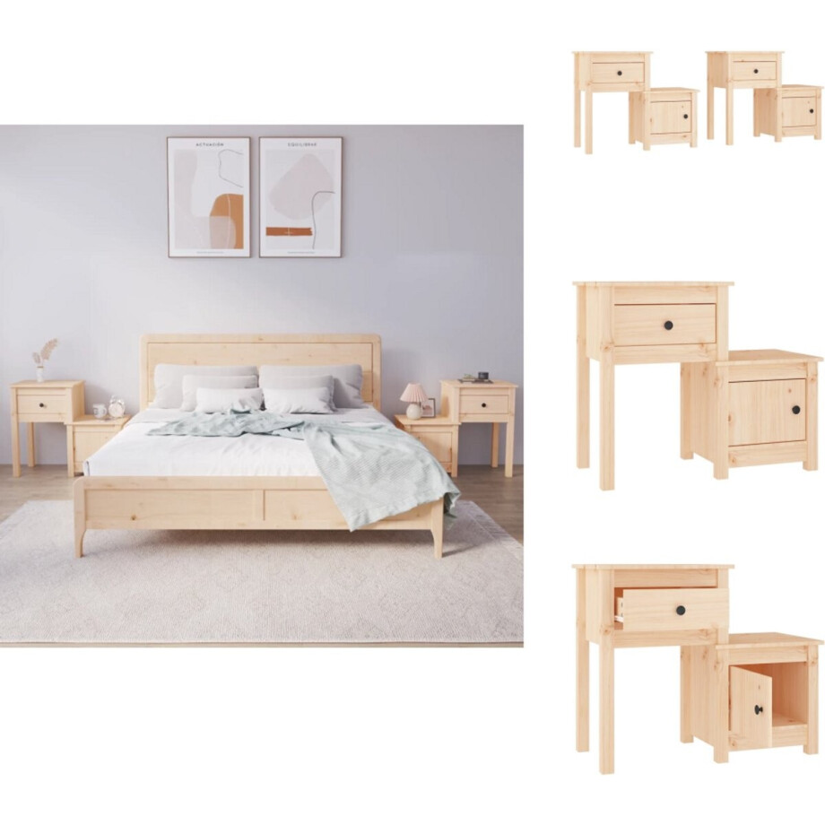 vidaXL Nachtkastje - Nachtkastjes - Houten Nachtkastje - Telefoonkast - Nachtkastjes 2 st 79,5x38x65,5 cm massief grenenhout afbeelding 1
