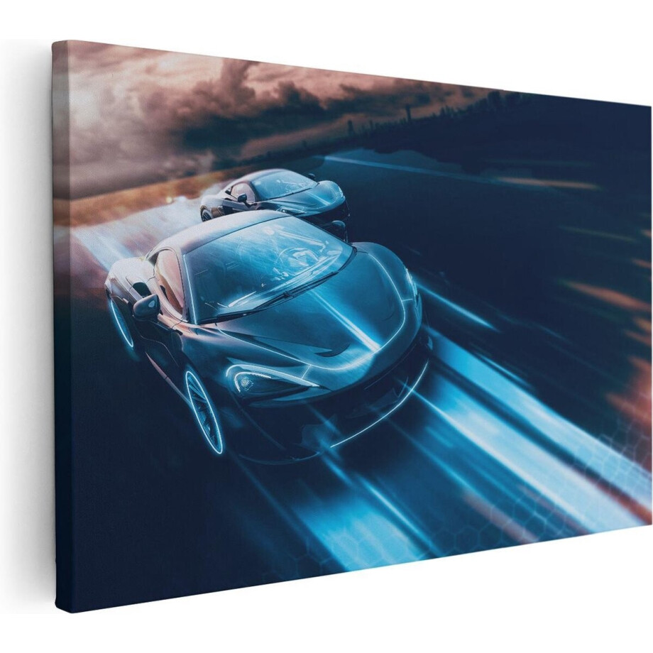 Artaza Canvas Schilderij Twee Raceauto's - Abstract - 60x40 - Foto Op Canvas - Canvas Print afbeelding 1