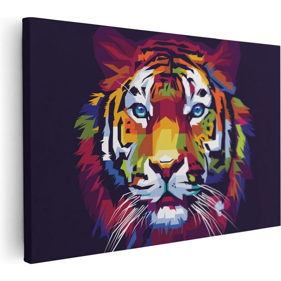 Artaza Canvas Schilderij Kleurrijke Tijger - Abstract - 30x20 - Klein - Foto Op Canvas - Canvas Print afbeelding 1