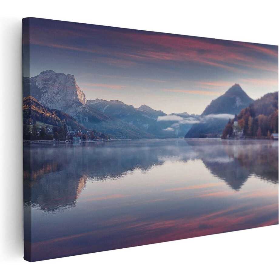 Artaza Canvas Schilderij Bergen - 90x60 cm - Wanddecoratie Zonsondergang - Muurdecoratie Landschap - Schilderijen Op Canvas Natuur afbeelding 1