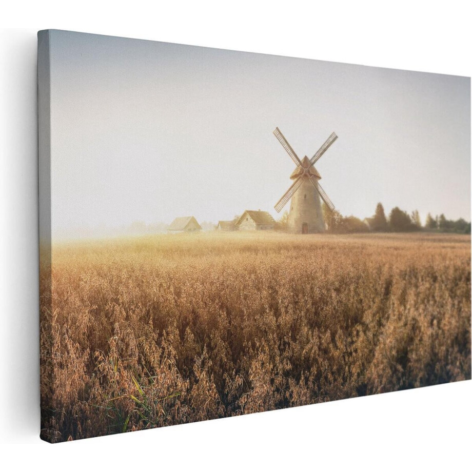 Artaza Canvas Schilderij Windmolen in het Veld - 120x80 - Groot - Foto Op Canvas - Wanddecoratie Woonkamer afbeelding 1