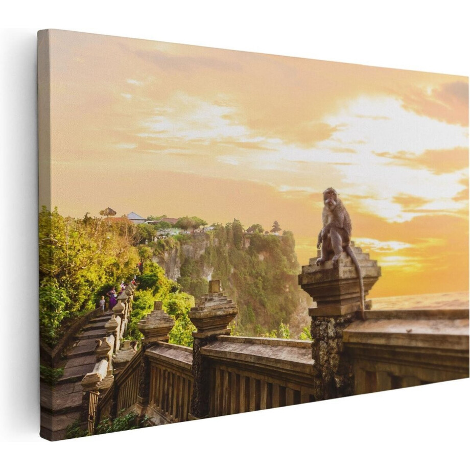 Artaza Canvas Schilderij Aap - 120x80 cm - Groot - Wanddecoratie Bali - Muurdecoratie Zonsondergang - Schilderijen Dieren afbeelding 1