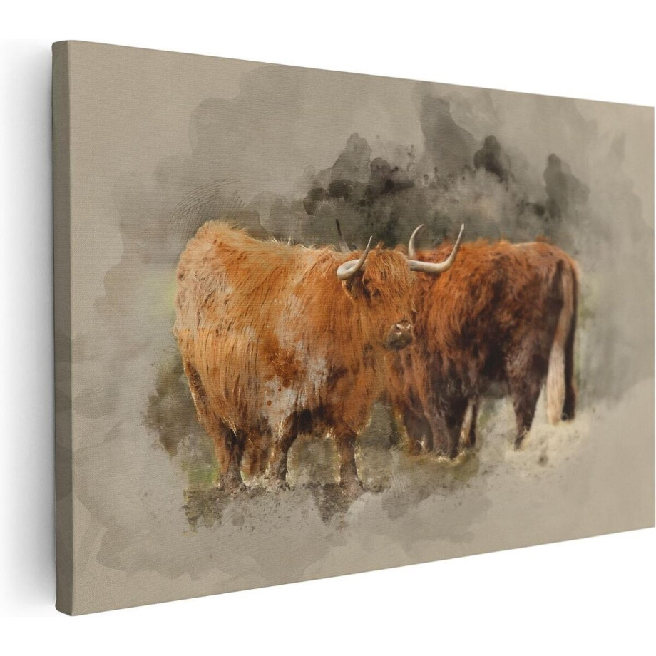 Artaza Canvas Schilderij Schotse Hooglander - 90x60 cm - Wanddecoratie Woonkamer - Muurdecoratie Dieren - Schilderijen Op Canvas afbeelding 1