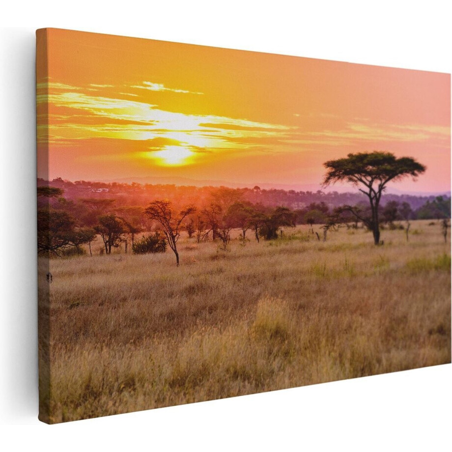 Artaza Canvas Schilderij Zonsondergang In De Savanne - 60x40 - Foto Op Canvas - Canvas Print afbeelding 1