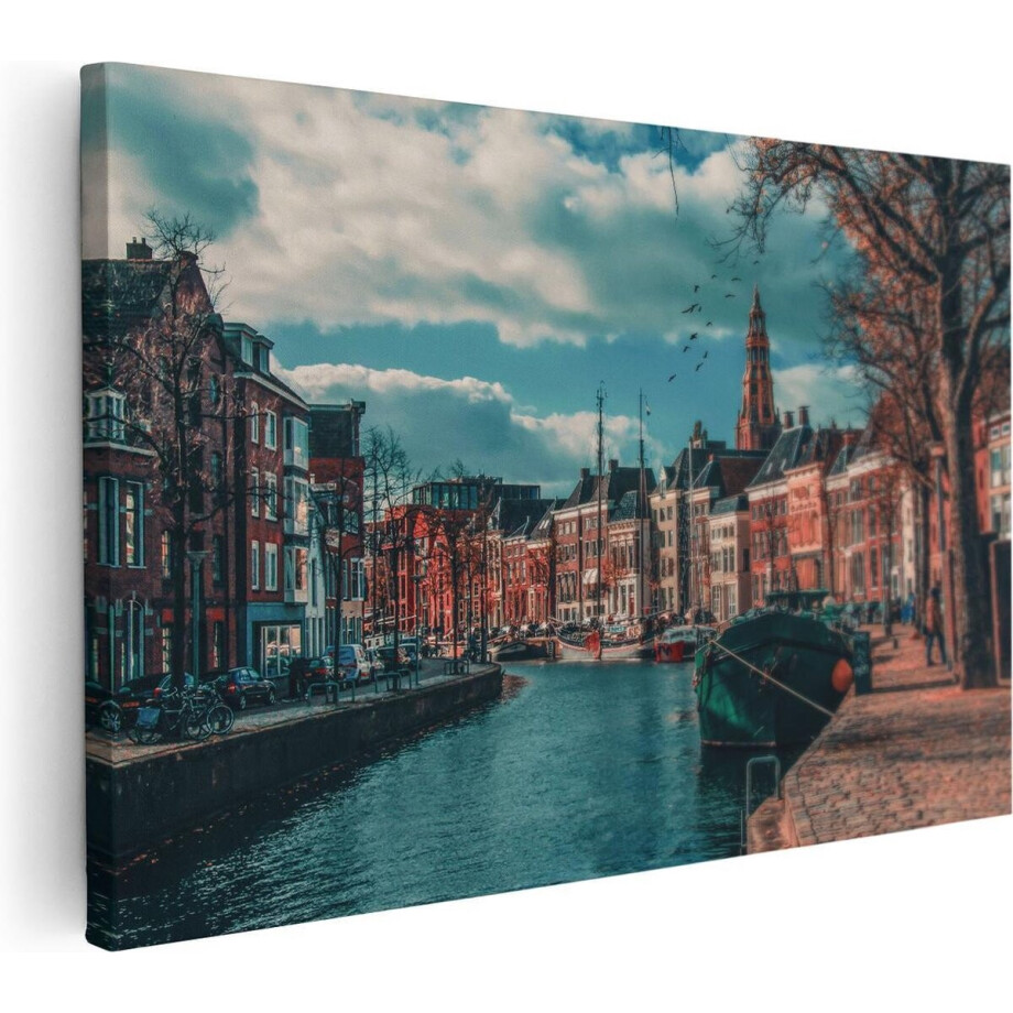 Artaza Canvas Schilderij Gracht in Groningen - 120x80 cm - Groot - Wanddecoratie Woonkamer - Schilderijen - Muurdecoratie Artaza Canvas Schilderij Gracht in Groningen - 120x80 cm - Groot - Wanddecoratie Woonkamer - Schilderijen - Muurdecoratie afbeelding 1