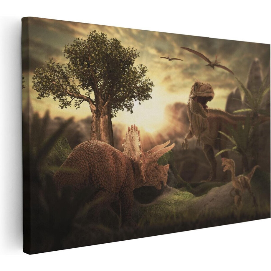 Artaza Canvas Schilderij Dino - 90x60 cm - Wanddecoratie Dieren - Muurdecoratie Jungle - Schilderijen Op Canvas afbeelding 1