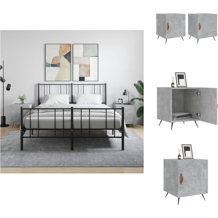 vidaXL Nachtkastje - Nachtkastjes - Bijzettafel - Wandkastje - Nachtkastjes 2 st 40x40x50 cm bewerkt hout betongrijs afbeelding 1