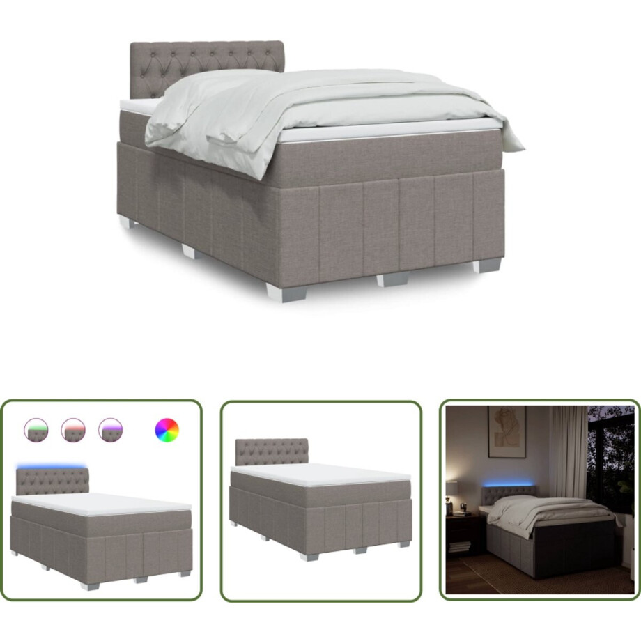 vidaXL Slaapcomfort - Boxspring - Boxspring met matras stof taupe 120x190 cm - Boxspringbed - Matras - Led-verlichting vidaXL Slaapcomfort - Boxspring - Boxspring met matras stof taupe 120x190 cm - Boxspringbed - Matras - Led-verlichting afbeelding 1