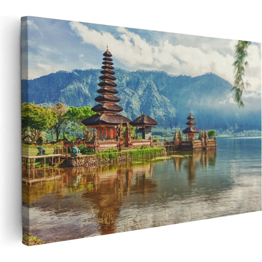 Artaza Canvas Schilderij Pura Tempel in Bali op het meer Beratan - 90x60 - Foto Op Canvas - Canvas Print - Muurdecoratie afbeelding 1