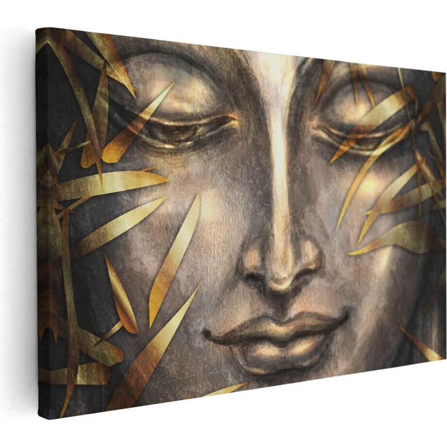 Artaza Canvas Schilderij Boeddha - 120x80 cm - Groot - Wanddecoratie Spiritueel - Muurdecoratie Botanisch - Schilderijen Op Canvas afbeelding 1