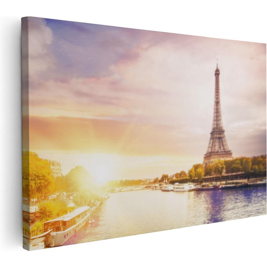 Artaza Canvas Schilderij Parijs - 90x60 cm - Wanddecoratie Eiffeltoren - Muurdecoratie Zonsondergang - Schilderijen Op Canvas afbeelding 1
