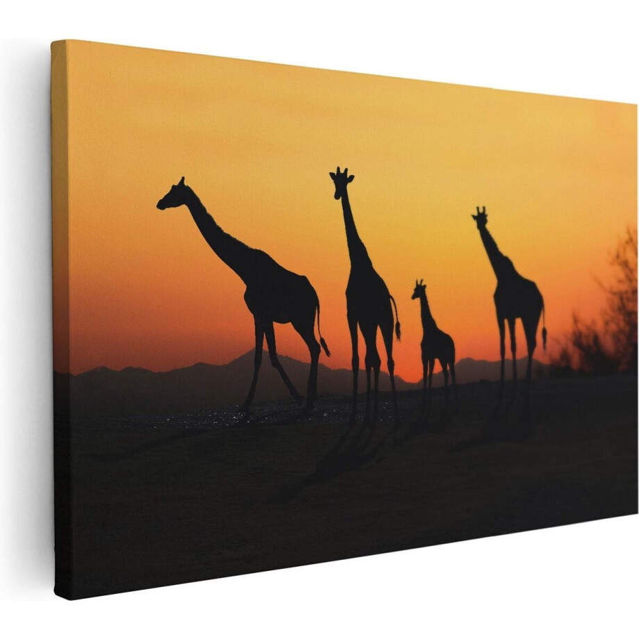 Artaza Canvas Schilderij Giraffe - 90x60 cm - Wanddecoratie Zonsondergang - Muurdecoratie Afrika - Schilderijen Op Canvas Dieren afbeelding 1