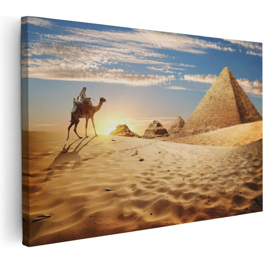 Artaza Canvas Schilderij Piramides Egypte - 90x60 cm - Wanddecoratie Woestijn - Muurdecoratie Zonsondergang - Schilderijen Op Canvas afbeelding 1