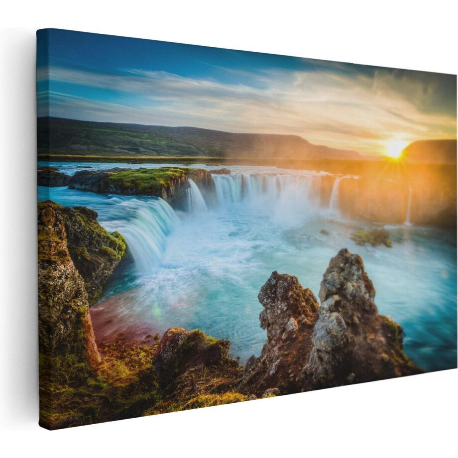 Artaza Canvas Schilderij Watervallen Bij Zonsondergang - 60x40 - Foto Op Canvas - Canvas Print afbeelding 1