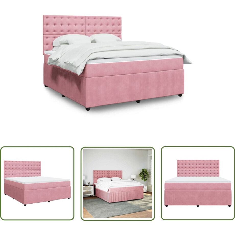 vidaXL Slaapcomfort - Boxspring - Boxspring met matras fluweel roze 180x200 cm - Fluweel Bed - Rozerood Bed - Tweepersoonsbed vidaXL Slaapcomfort - Boxspring - Boxspring met matras fluweel roze 180x200 cm - Fluweel Bed - Rozerood Bed - Tweepersoonsbed afbeelding 1