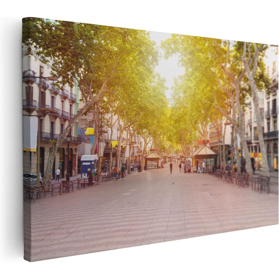 Artaza Canvas Schilderij De Ramblas Straat in Barcelona - 30x20 - Klein - Foto Op Canvas - Canvas Print afbeelding 1