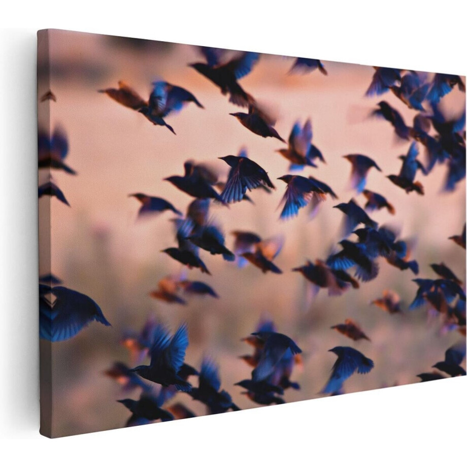 Artaza Canvas Schilderij Groep Vliegende Blauwe Spreeuw Vogels - 30x20 - Klein - Foto Op Canvas - Canvas Print afbeelding 1