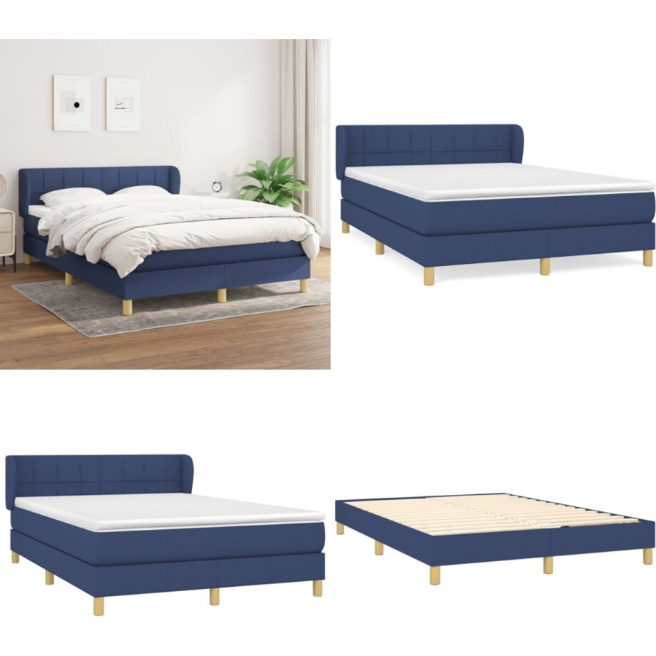 vidaXL Boxspring met matras stof blauw 140x200 cm - Boxspring - Boxsprings - Bed - Slaapmeubel afbeelding 1