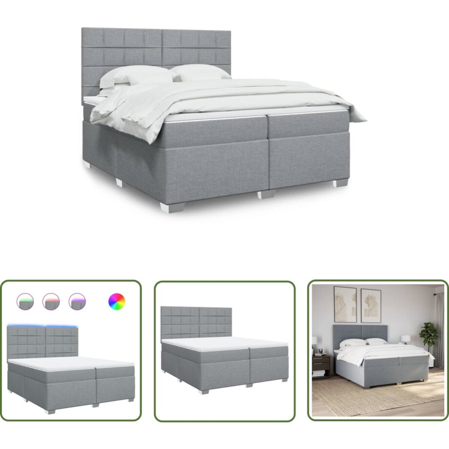 vidaXL Boxspring - Boxspringbed - Boxspring met matras stof lichtgrijs 200x200 cm - Led Lamp - Tweepersoonsbed - Groot Bed vidaXL Boxspring - Boxspringbed - Boxspring met matras stof lichtgrijs 200x200 cm - Led Lamp - Tweepersoonsbed - Groot Bed afbeelding 1