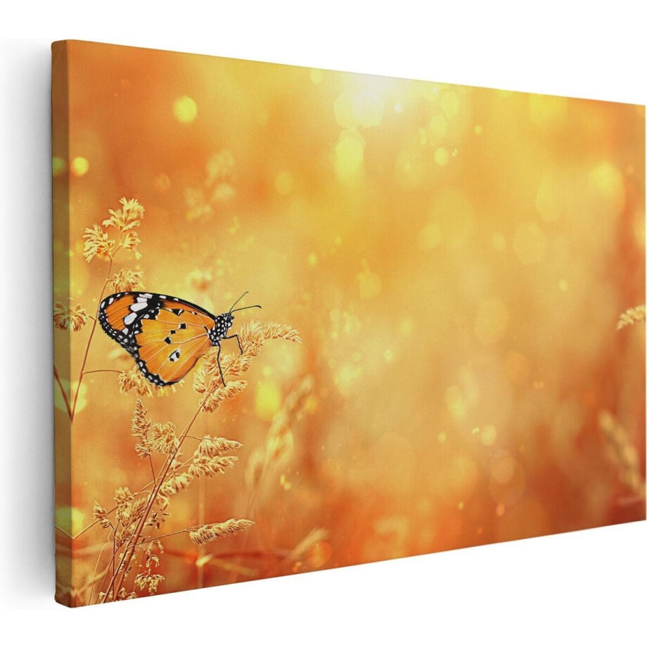 Artaza Canvas Schilderij Oranje Vlinder In Het Oranje Veld - 30x20 - Klein - Foto Op Canvas - Canvas Print afbeelding 1